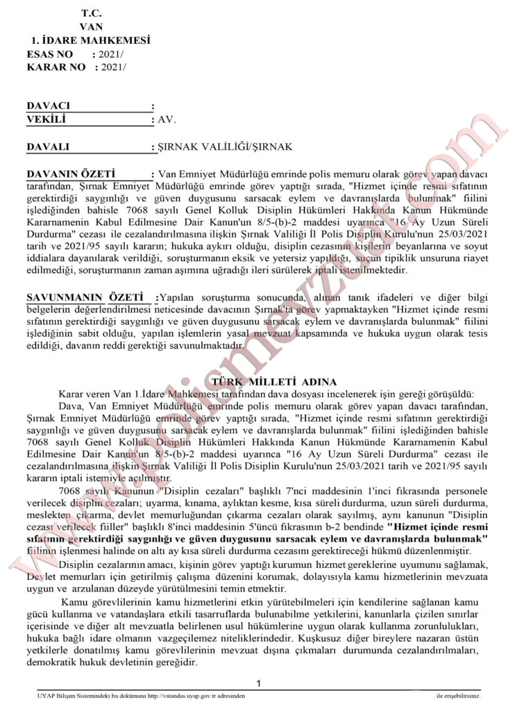 sahisla tartisan ve tehdit eden polise ceza 1