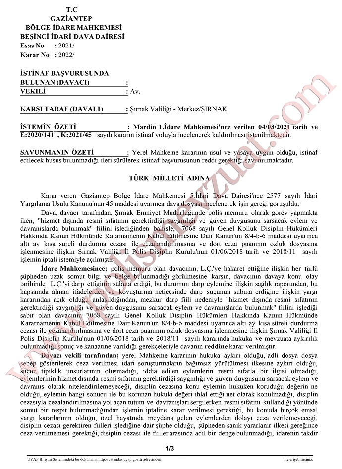 hizmet disinda resmi sifatinin gerektirdigi sayginligi kiz arkadasi ile kavga 1