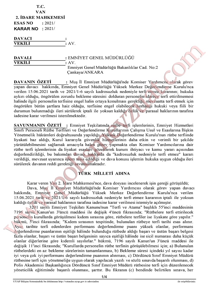 komiser yardimcisi rutbe terfi davasi 1