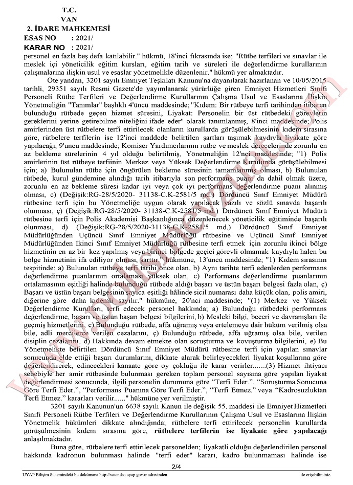 komiser yardimcisi rutbe terfi davasi 2