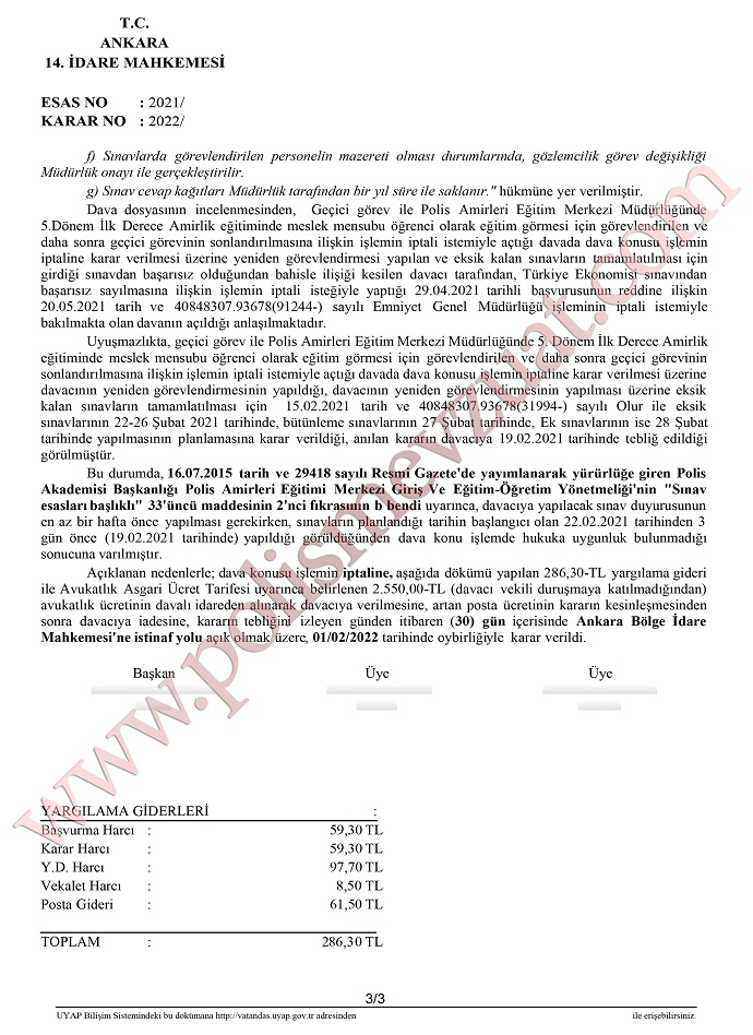 ilk derece amirlik sinavi icin bir hafta sure verilmesi 3