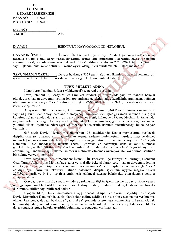 memura yazili ikaz cezasi verilmesi mahkeme karari 1a