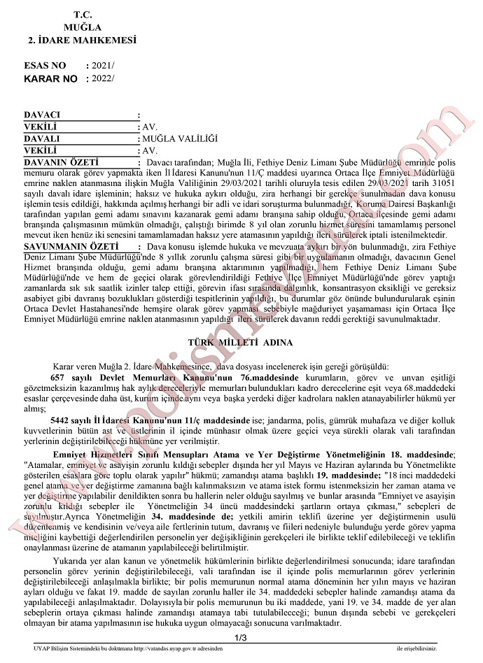 polis memuru sube degisikligi iptali eski yere atama 1