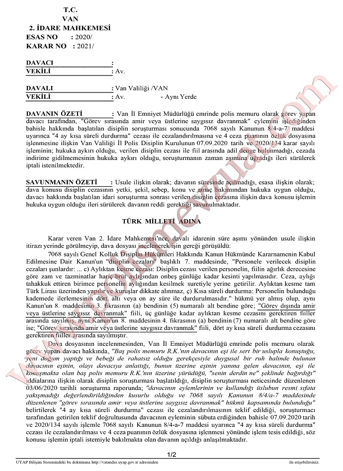 baspolise amire saygisizliktan polise ceza 1