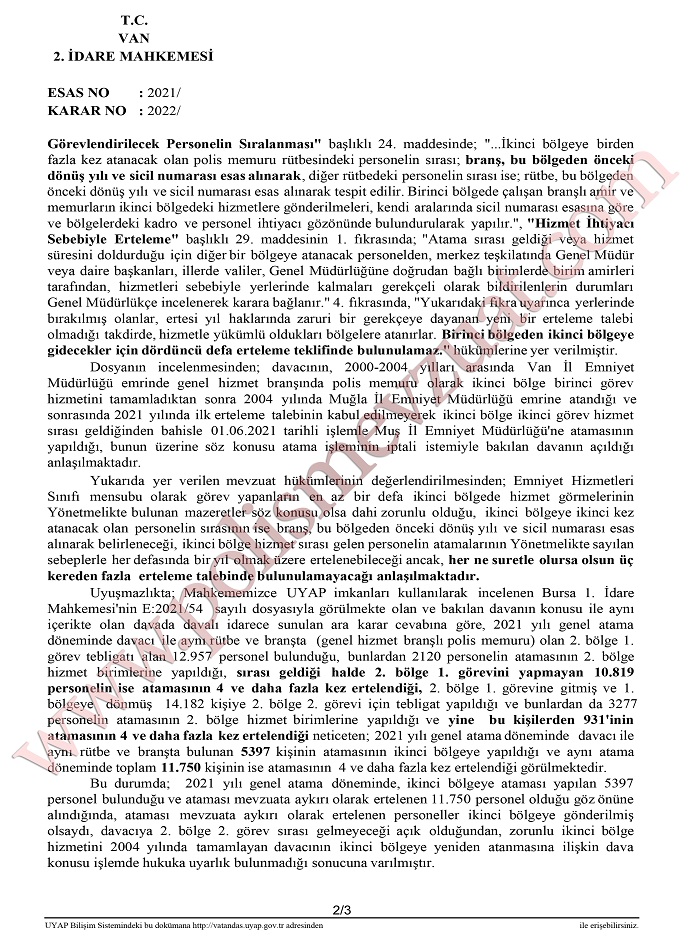 ipkası kabul edilmeyen polisin ikinci şark ataması iptali