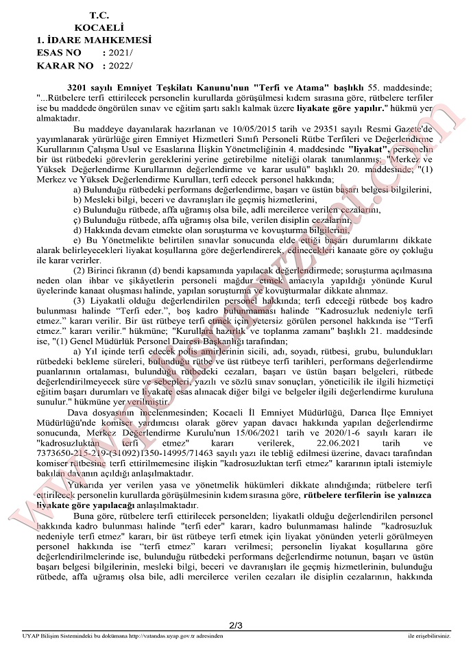rütbe terfi davası