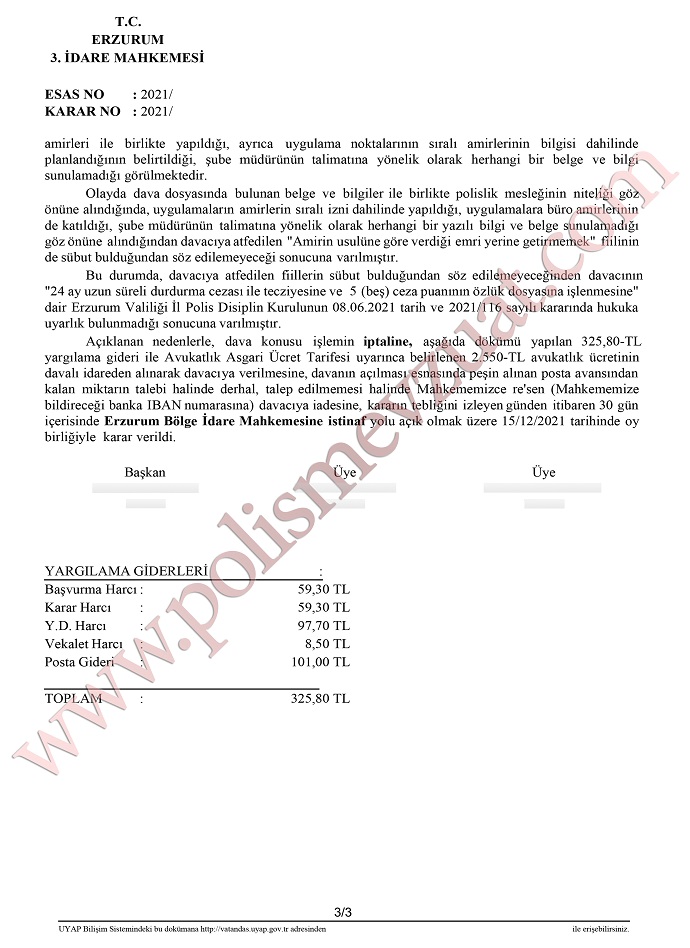 Uygulamada durdurdukları şahıslara onur kırıcı söz söyledikleri iddiasıyla polis memuruna verilen cezanın iptalidir.