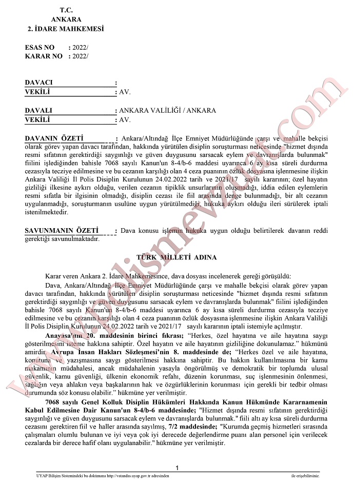 alkol içen bekçiye ceza
