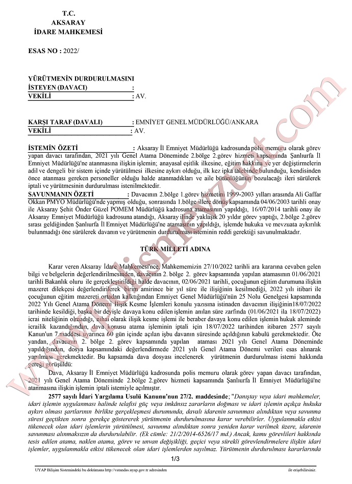 ikinci şark atamasının iptali