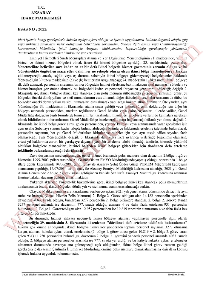 ikinci şark atamasının iptali