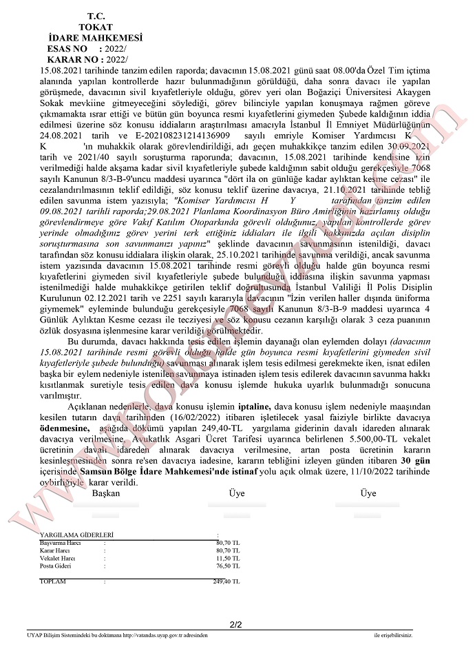 izin verilen haller dışında üniforma giymemek