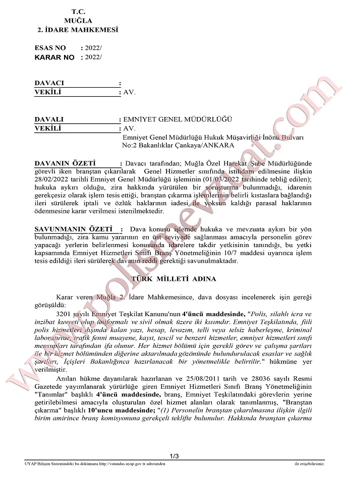 polisin branştan çıkarılması