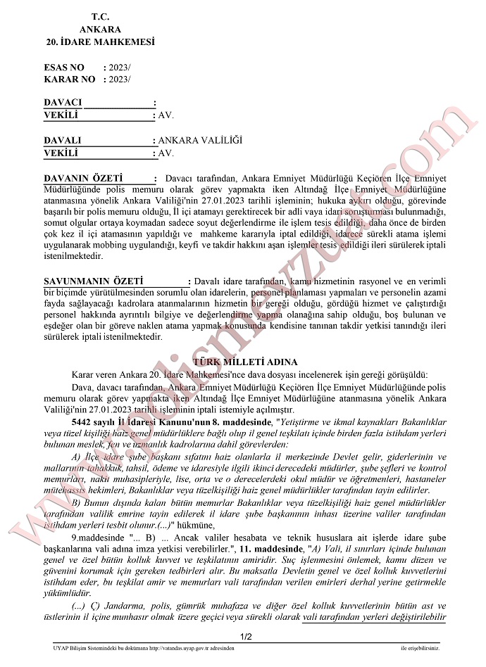 il içi atamasının iptali