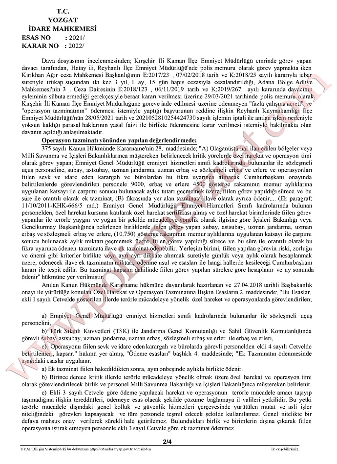 açığa alınan polise fazla çalışma ücreti iadesi