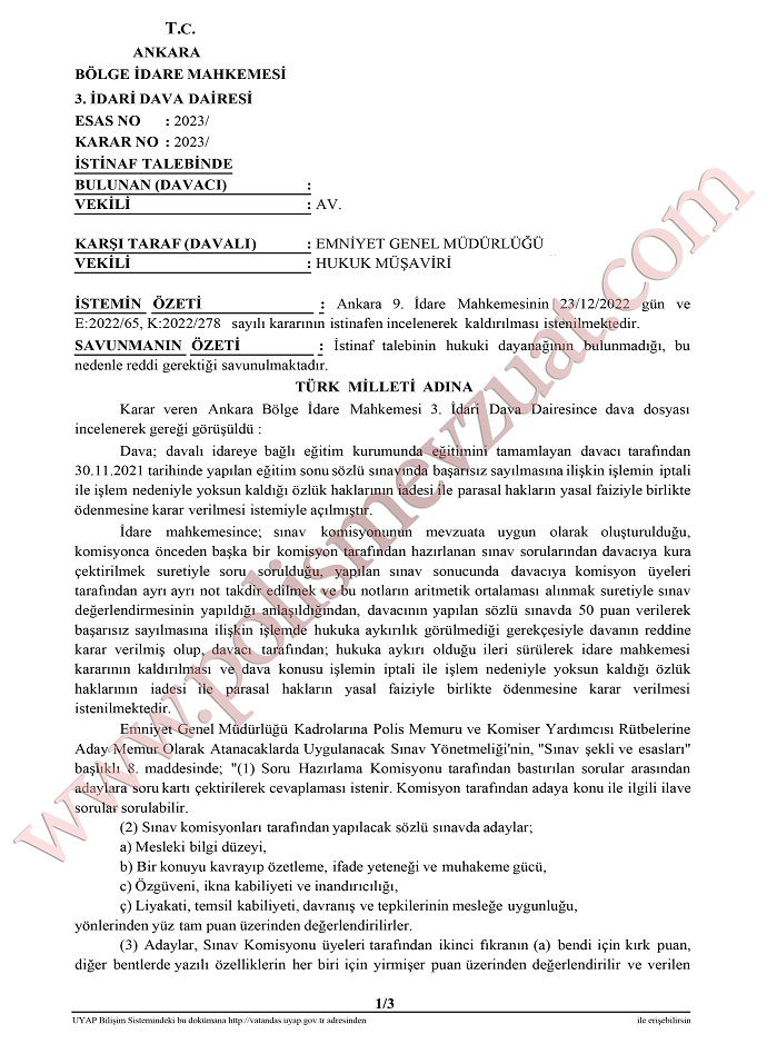 pomem eğitim sonu sınavı bölge idare mahkemesi emsal karar