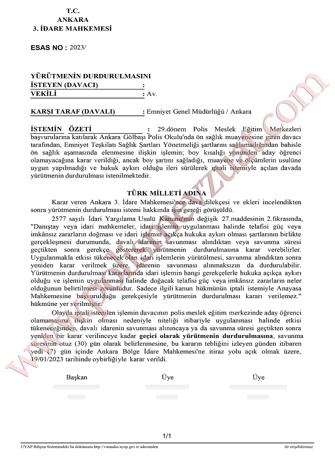 Pomem girişi ön sağlıkta boydan elenen adayın kazanılan davasıdır.