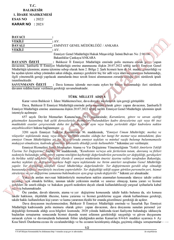 otuz dördüncü maddeden atamanın iptali