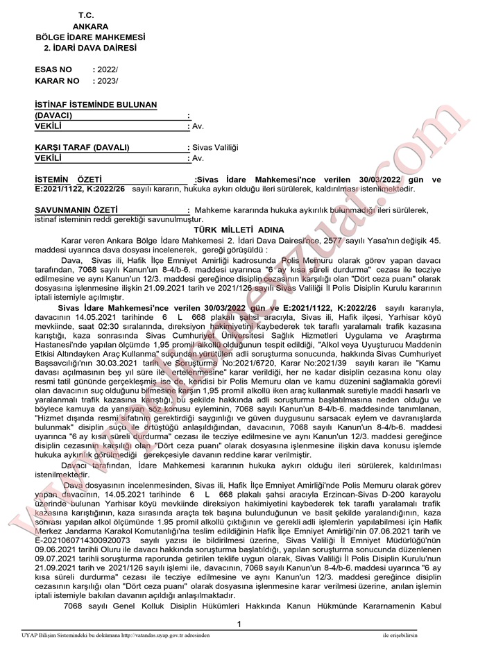 görev dışında alkollü araç süren polise memura verilen ceza