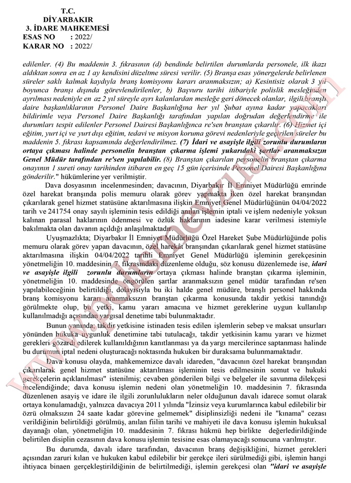 branştan çıkarılan polisin branşa dönmesi
