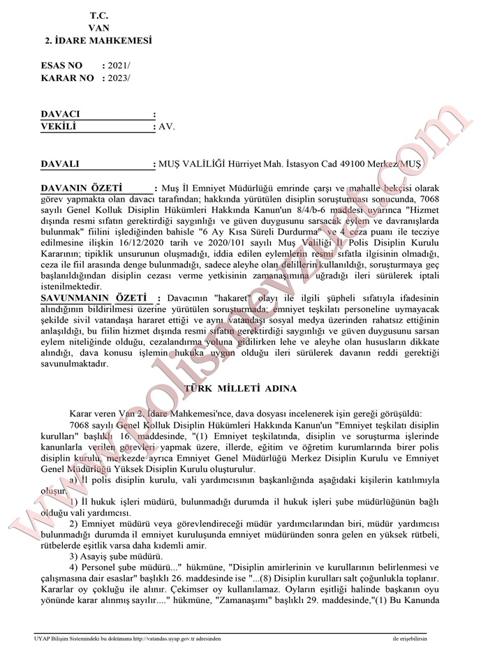 hakaret eden bekçiye ceza