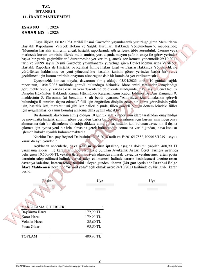 raporluyken il dışına çıkan polise ceza