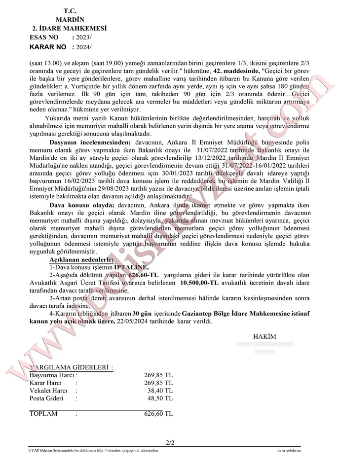 geçici görev ücreti davası emsal kararı