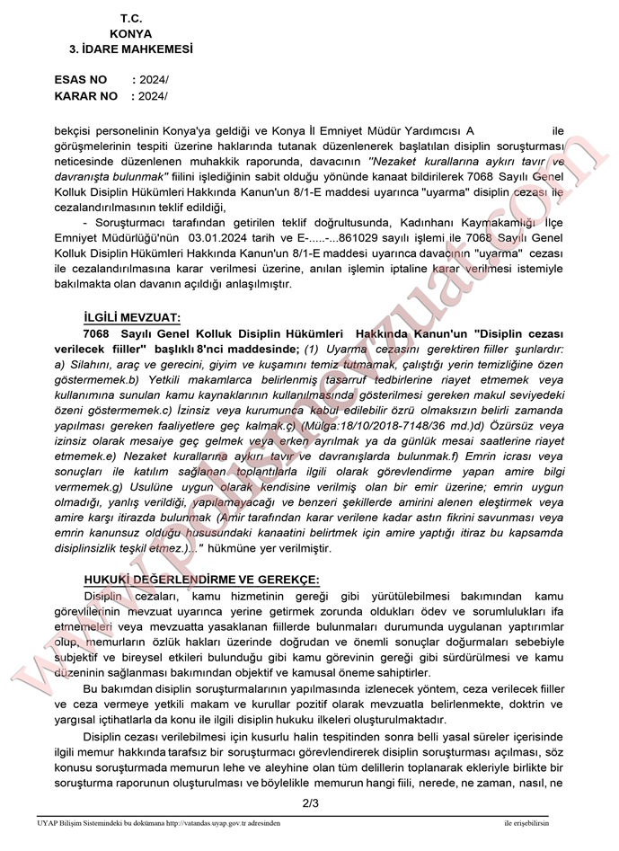 nezaket kurallarına aykırı tavır ve davranışlarda bulunmaktan disiplin cezası