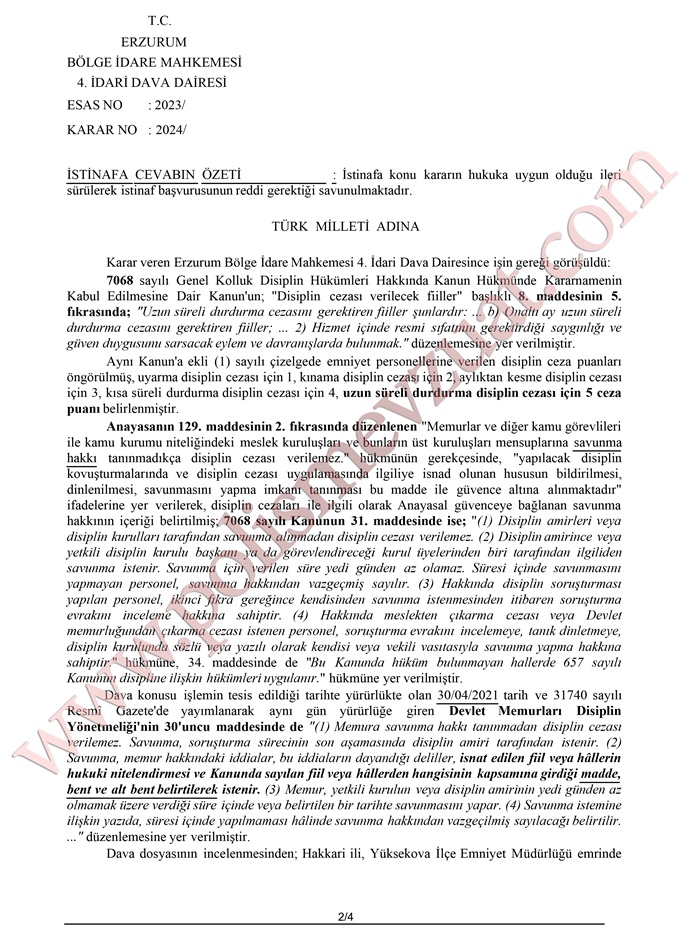 hizmet içinde resmi sıfatının bölge idare mahkemesi savunma hakkı