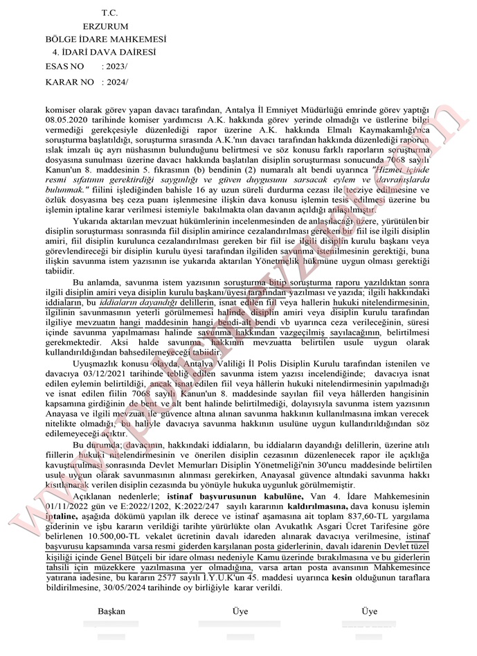 hizmet içinde resmi sıfatının bölge idare mahkemesi savunma hakkı