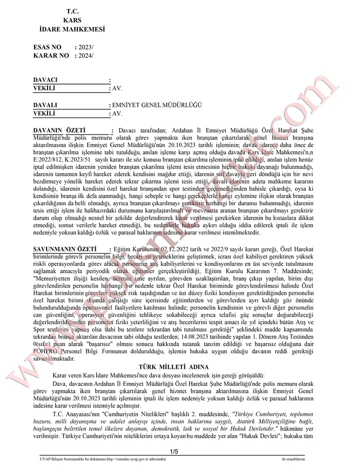 özel harekat branştan çıkarma spor testi
