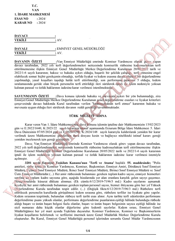 rütbe terfii davası emsal kararı