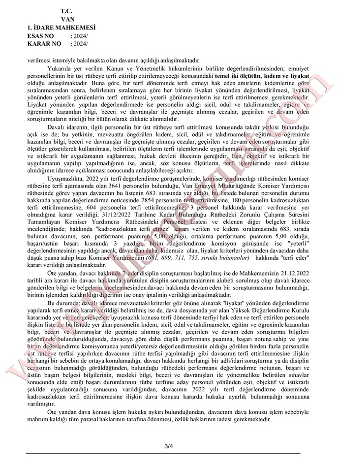 rütbe terfii davası emsal kararı
