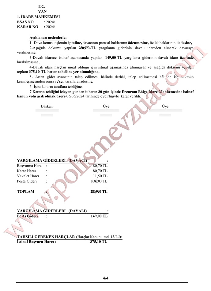 kadrosuzluktan terfi etmez, komiser yardımcısı rütbe terfii davası emsal kararı