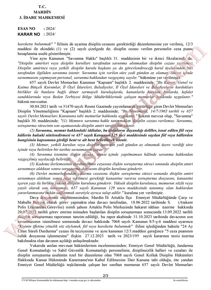 kişinin iffetine yönelik söz söylemek disiplin cezası