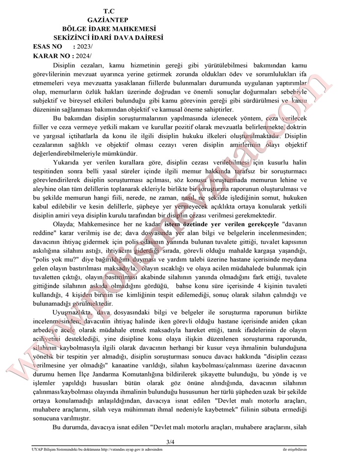 silahı çalınan polise ceza