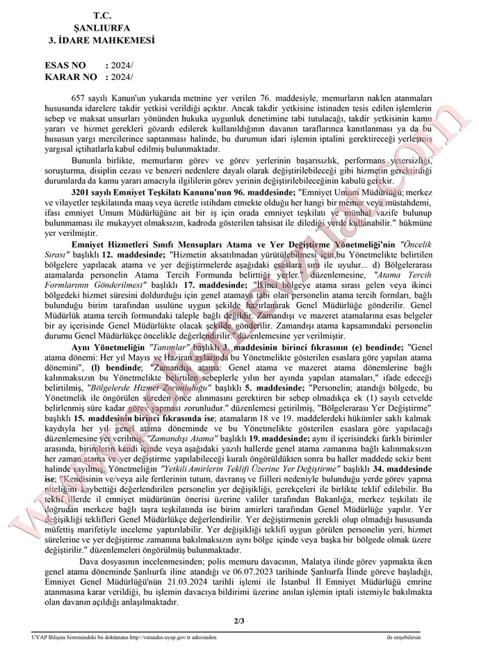 polisin zaman dışı atamasının iptali, zaman dışı atamanın iptali