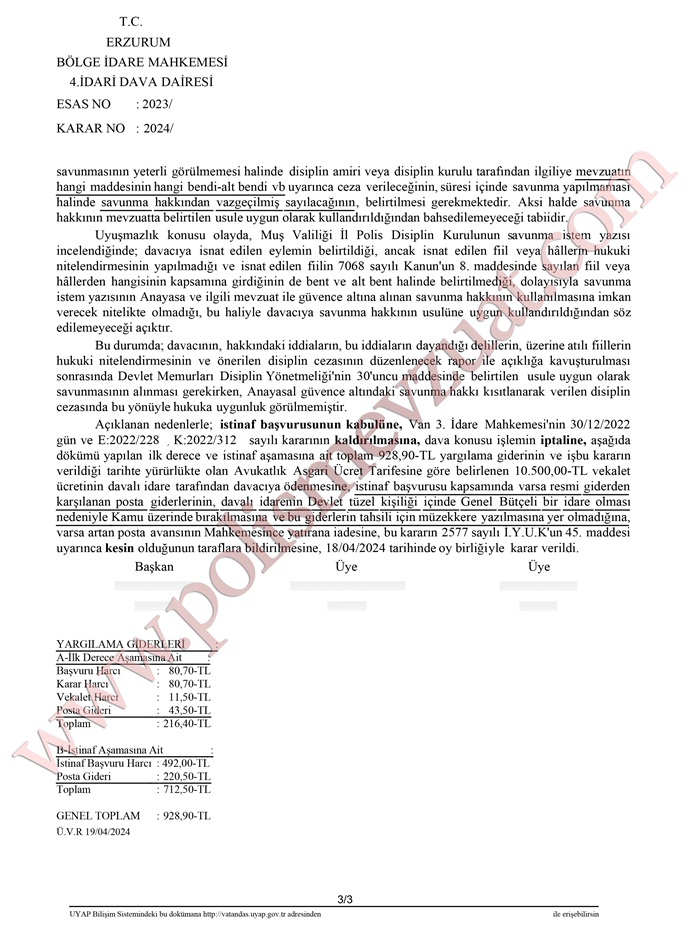 meslektaşıyla tartışan memura disiplin cezası iptali davası