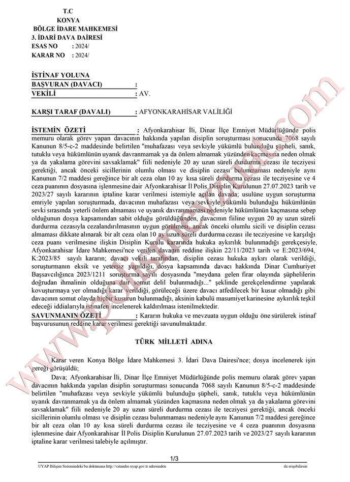 şüpheli şahsı kaçıran polise ceza bölge idare mahkemesi