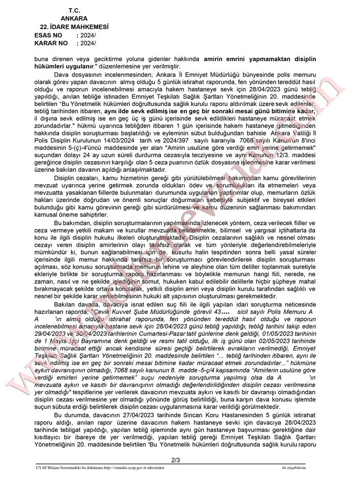 usul fenne gitmeyen polise amirin emrini yerine getirmemekten ceza