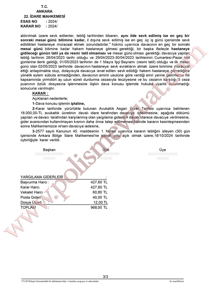 usul fene gitmeyen polise amirin emrini yerine getirmemekten ceza