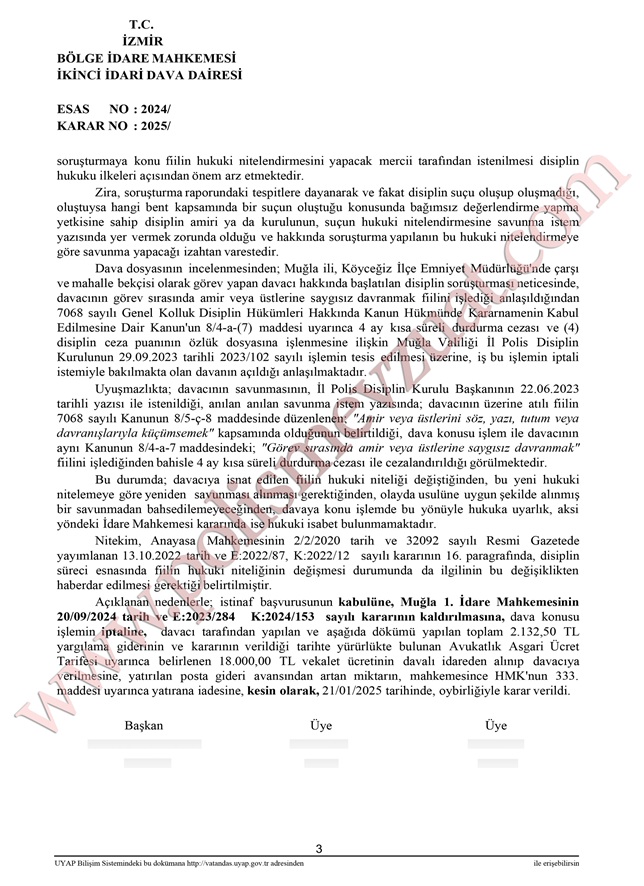 toplantıyı terk eden bekçiye amire saygısızlıktan ceza