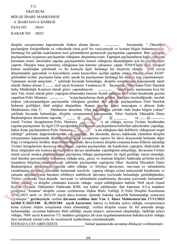 x'te twitterda sosyal medyada paylaşım yapan polise ceza bölge idare mahkemesi