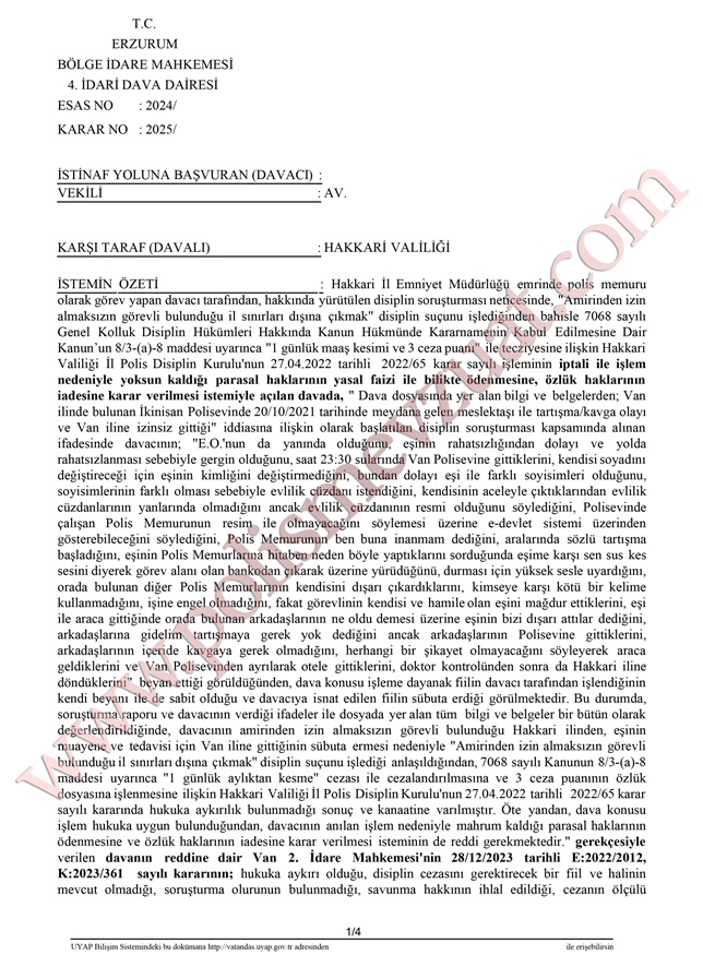 Amirinden izin almaksızın il sınırları dışına çıkmak