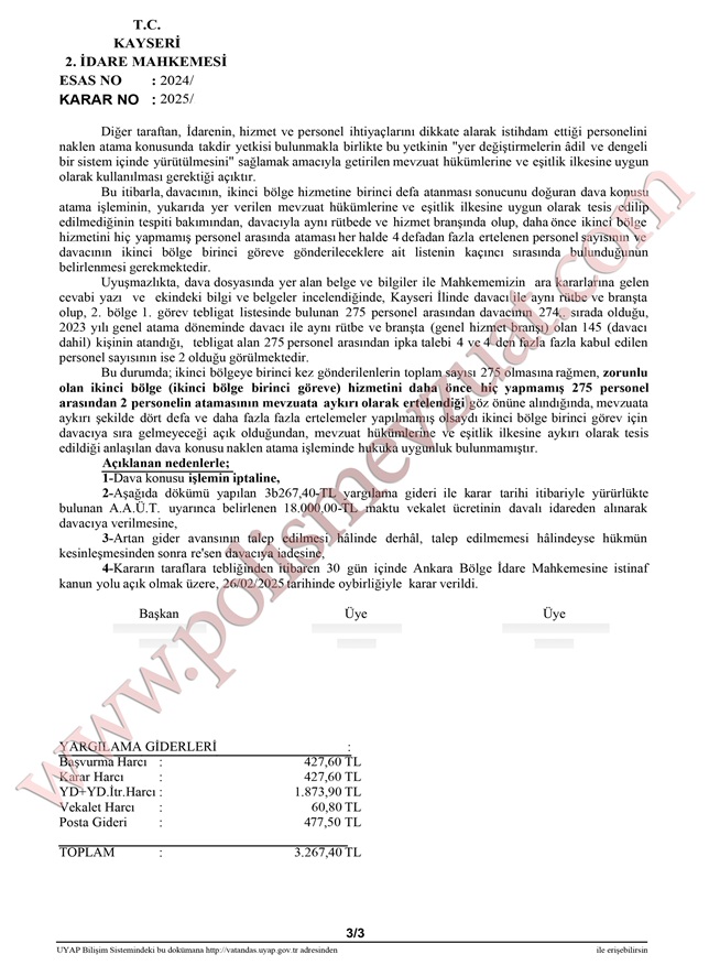 ipkası kabul edilmeyen polis memurunun atamasının iptali durdurulması ipka davası emsal kararı