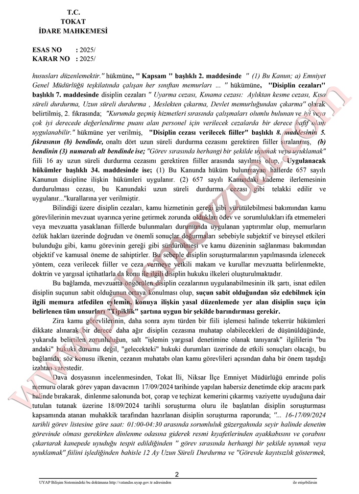 görev sırasında uyumak veya uyuklamaktan verilen disiplin cezası