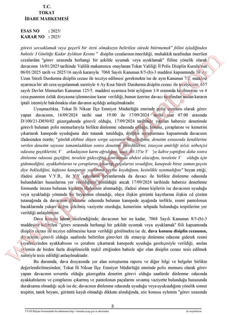 görev esnasında uyumak veya uyuklamak cezası