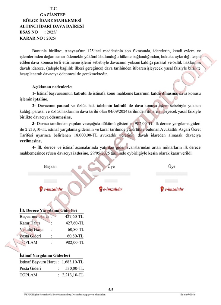 başkomiserlik rütbe terfi davası emsal karar bölge idare mahkemesi