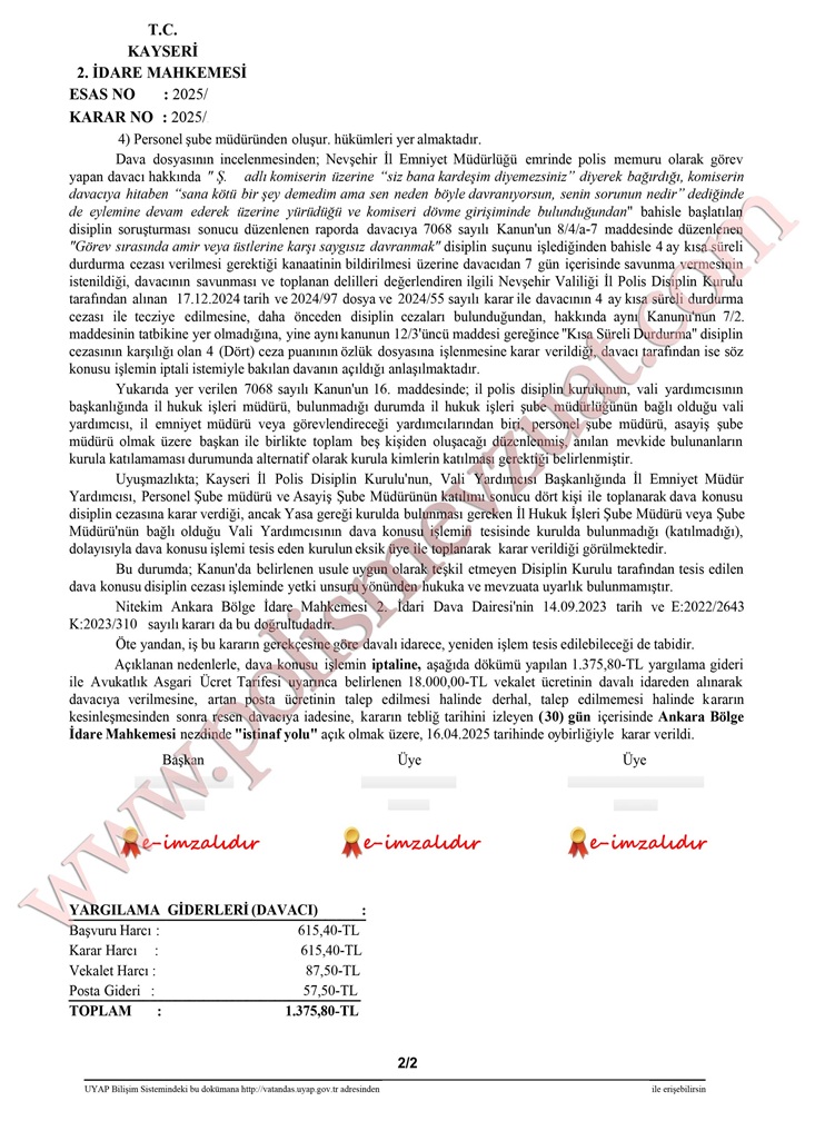 komiserle tartışan polise üstlerine karşı saygısız davranmaktan ceza