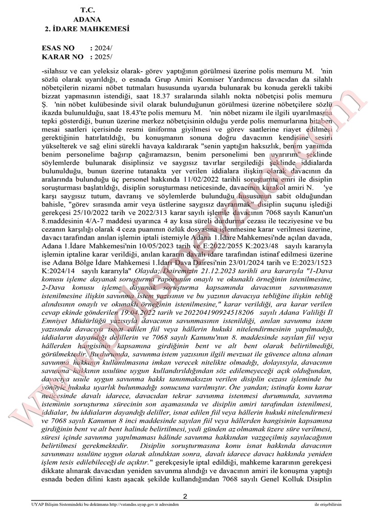 Nezaket kurallarına aykırı hareket ve davranışlarda bulunmak komisere ceza iptal davası
