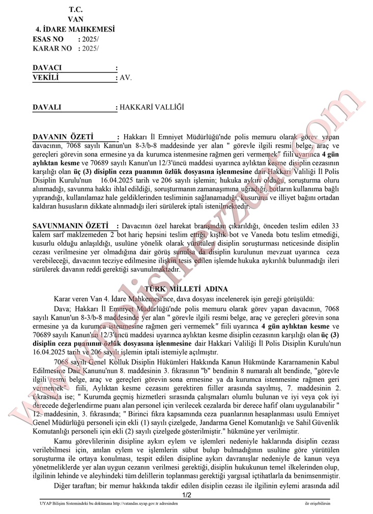 görevle ilgili araç ve gereçleri geri vermemek